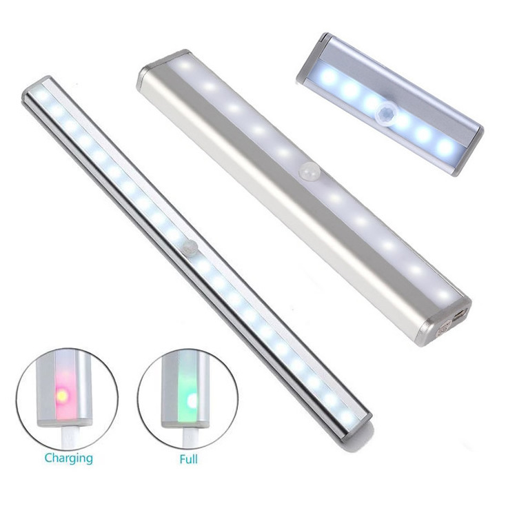 USB Rechargeable 10 led smart motion sensor strips led lighting kitchen closet under cabinet led light