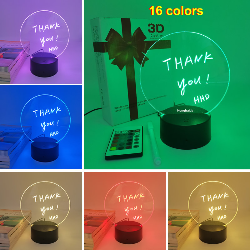 3D Creative DIY Luminous Note Acrylic Memo Message 7 16 colors RGB Led Night Light Base Erasable Writing Board Light