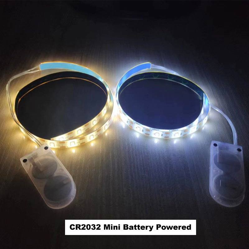 3v 1m 2m smd 2835 kit adhesive small CR2032 button cell battery powered led strip light