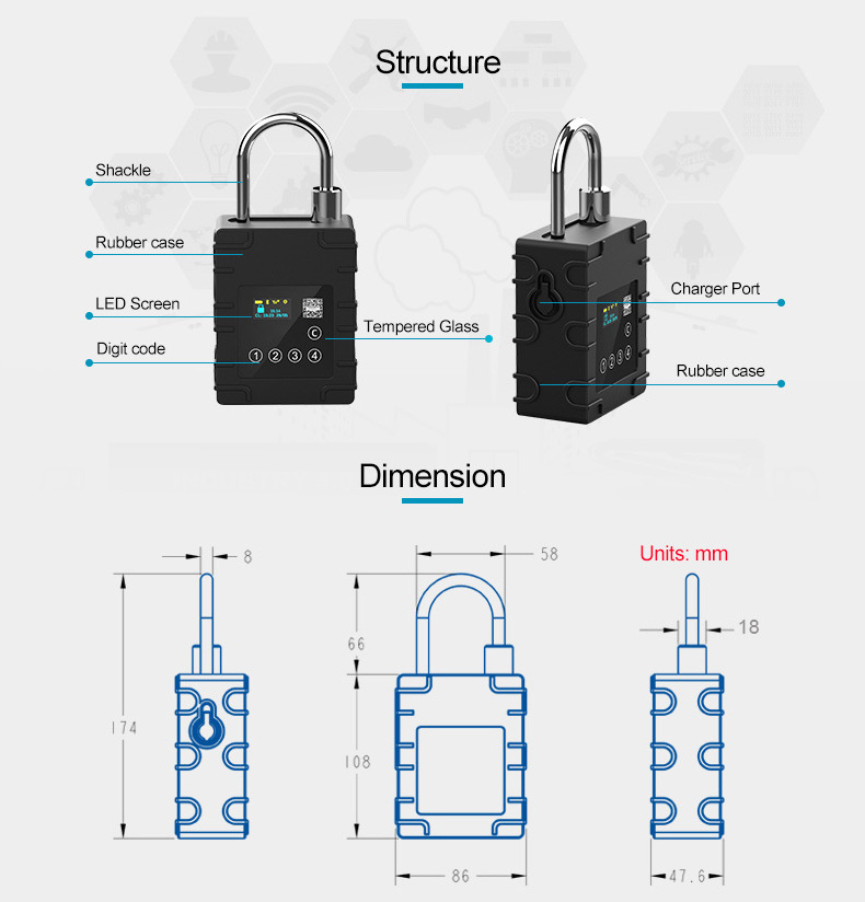 HHD G360P GPS Intelligence Waterproof 4 G  Padlock Usb Rechargeable Large Shipping Container Locker Electronic Padlock