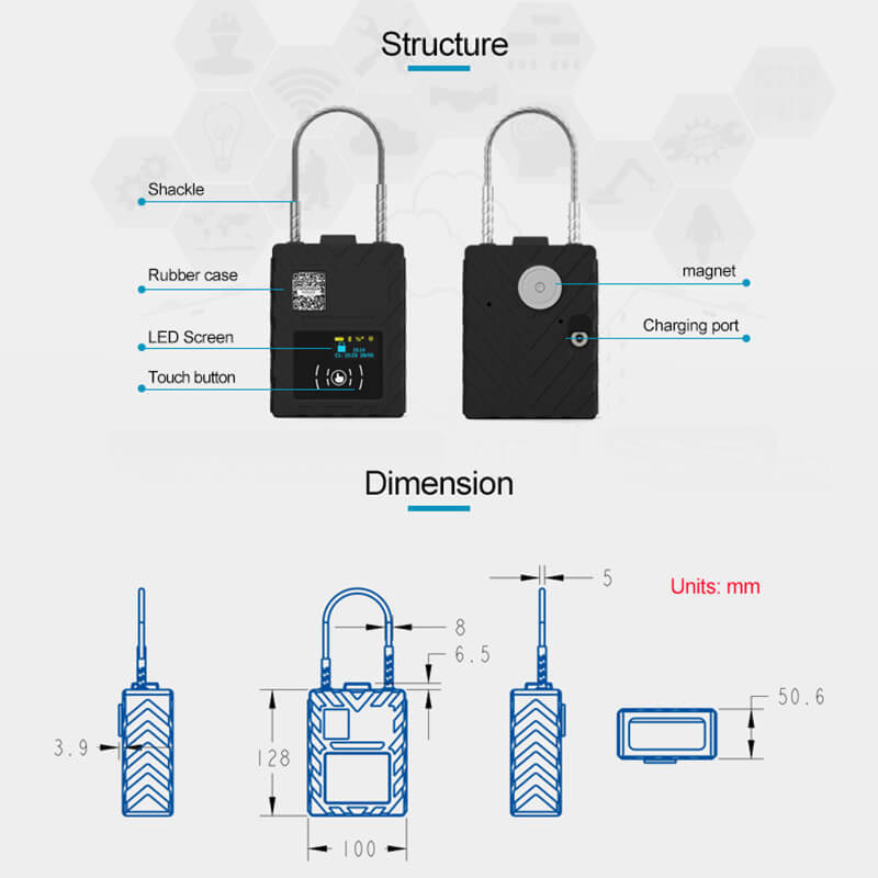 G360N Electronic IoT Tracker GPS NFC Container Seal padlock Alarm with SMS/BT Smart Lock