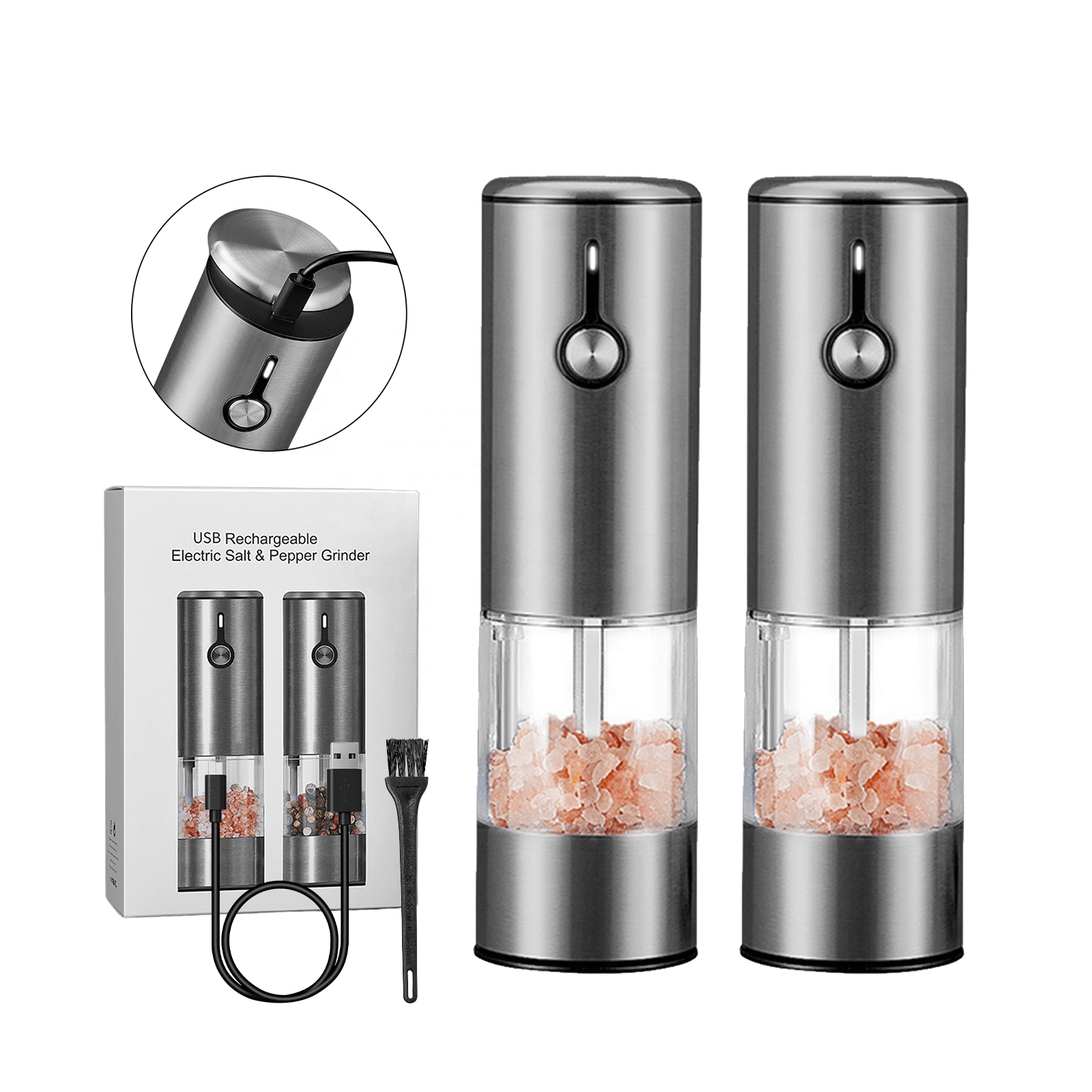 Large Capacity Electric Pepper Grinder Mill Stainless Steel USB Rechargeable Automatic Salt and Pepper Grinder