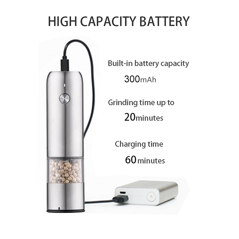 USB Rechargeable Stainless Steel Mini Electric Salt and Pepper Grinder Portable Outdoor Automatic Pepper Grinder Mills