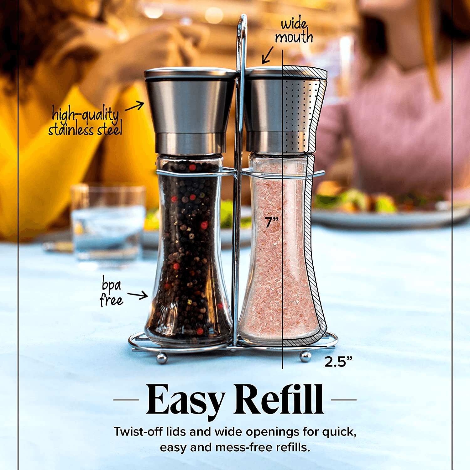 Wholesale Manual Salt and Pepper Mills Shakers Grinders Seasoning Empty Spice Glass Bottle Jars with Grinder Top