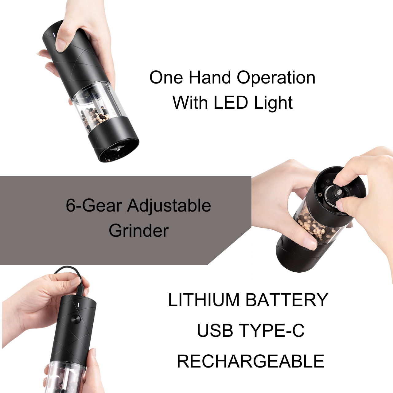 USB Rechargeable One-button Automatic Spice Pepper Mill Electric Salt And Pepper Grinder Set