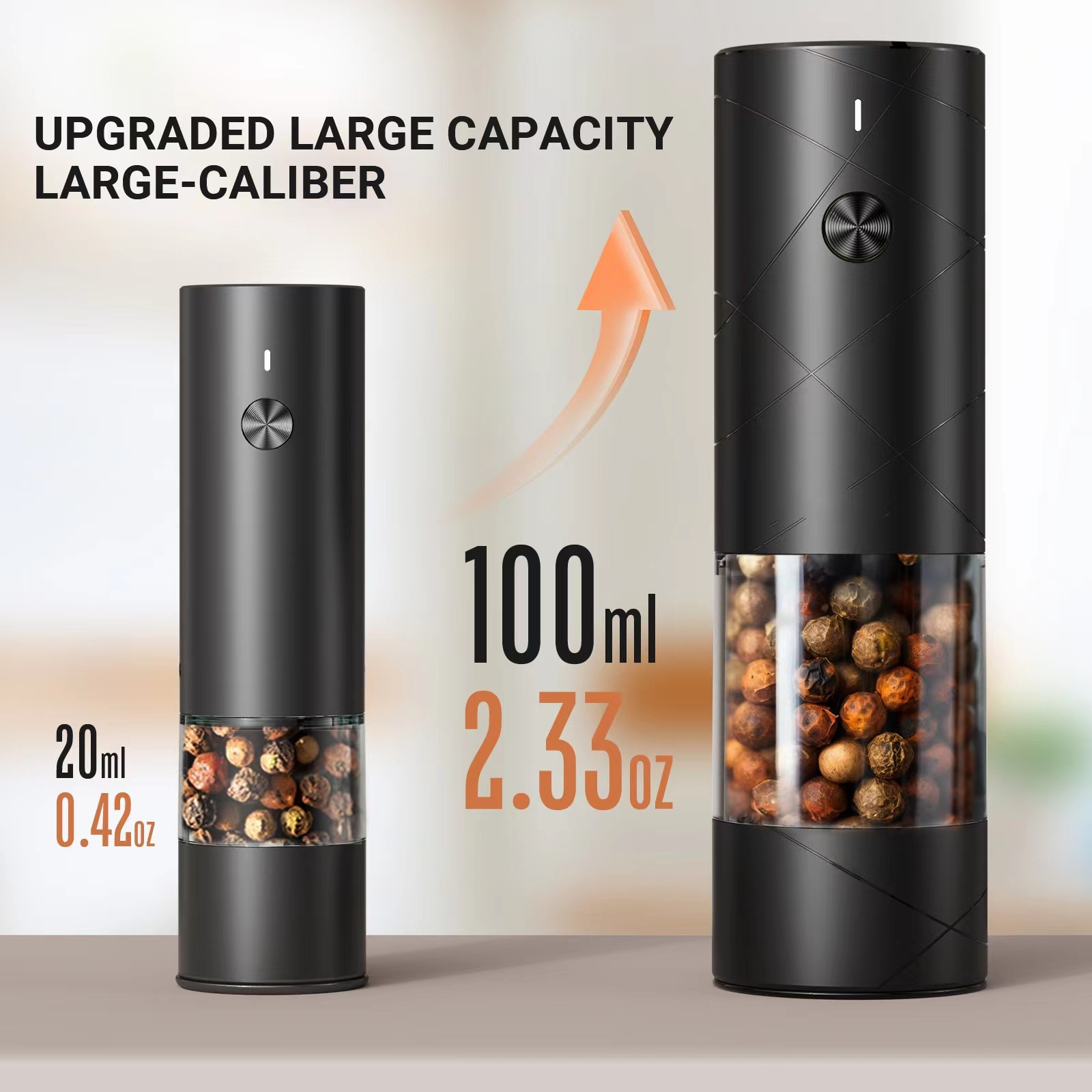 USB Rechargeable One-button Automatic Spice Pepper Mill Electric Salt And Pepper Grinder Set