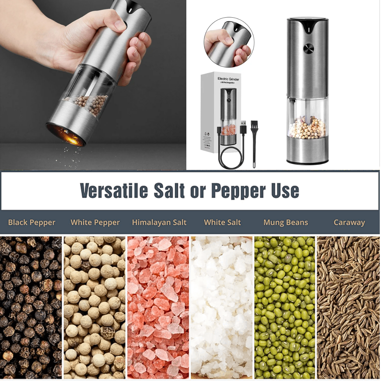 New Kitchen Gadgets 2023 Smart Electric Pepper and Salt Grinder Set Electric Pepper Grinder Mills