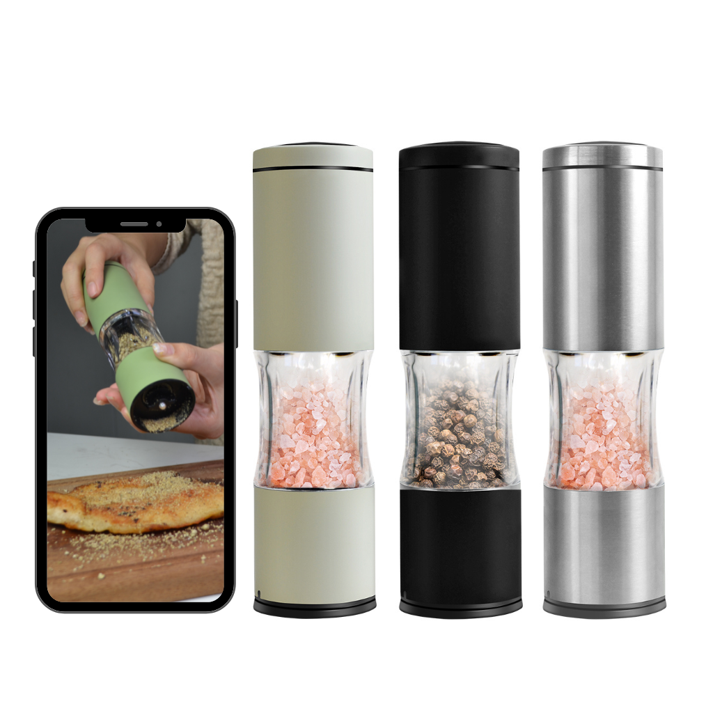 Kitchenware glass spice jars set mill for home kitchen Stainless Steel manual Salt and Pepper mill grinder set Ceramic core