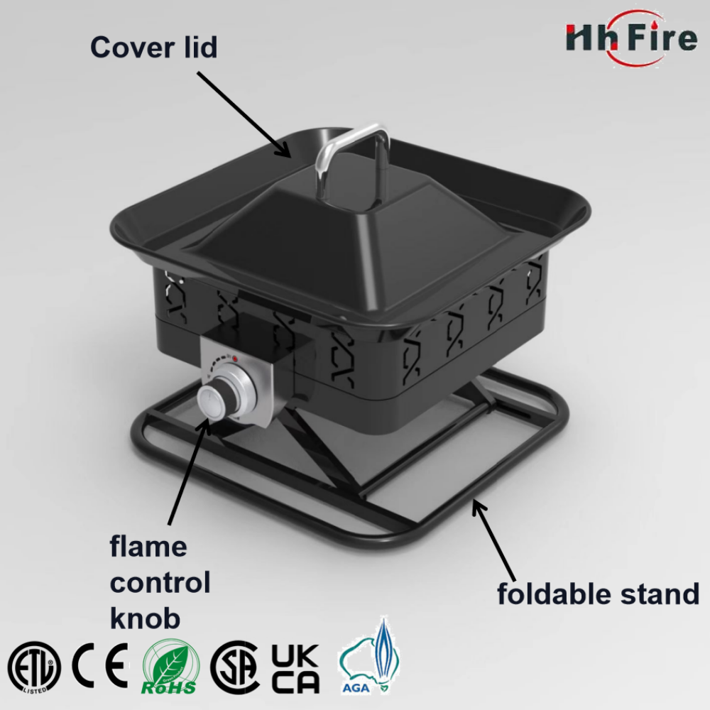 Mini outdoor metal easy carrying fire pit camping square portable gas fire pit