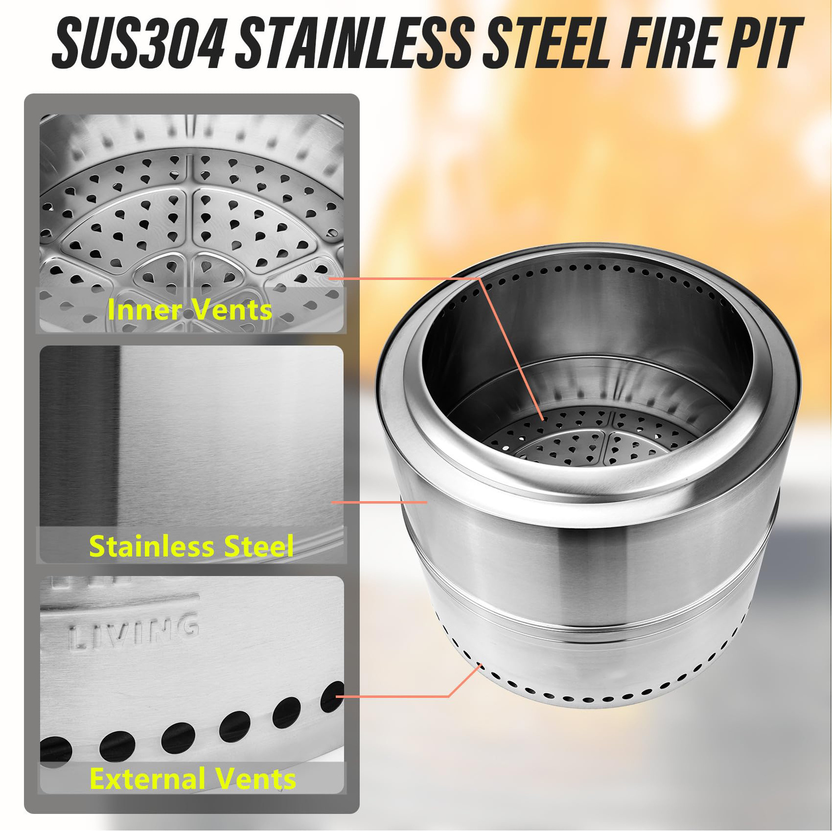 Tabletop Stove Detachable Stainless Steel Stove Portable Tabletop Smokeless Fire Pit For Patio