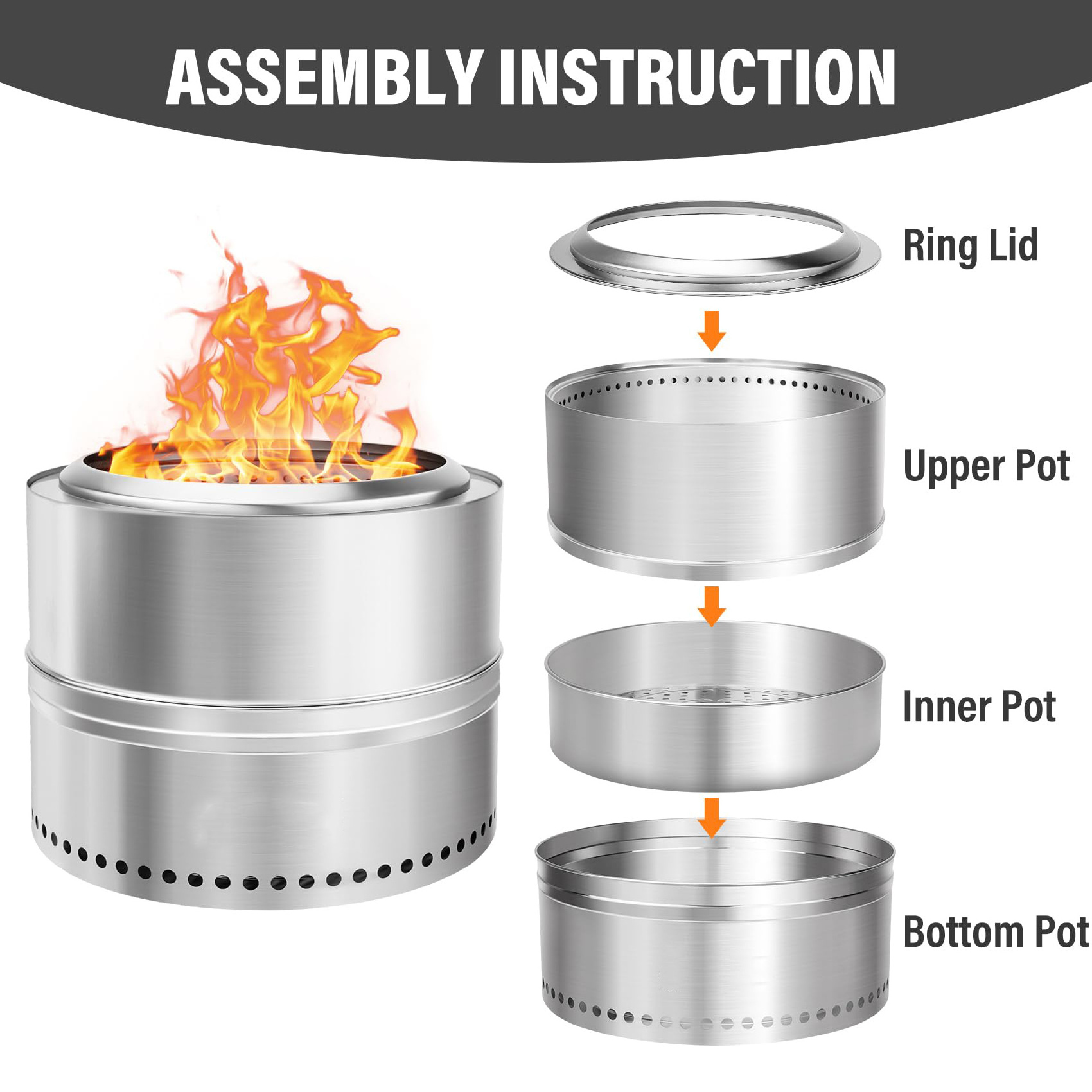 Tabletop Stove Detachable Stainless Steel Stove Portable Tabletop Smokeless Fire Pit For Patio