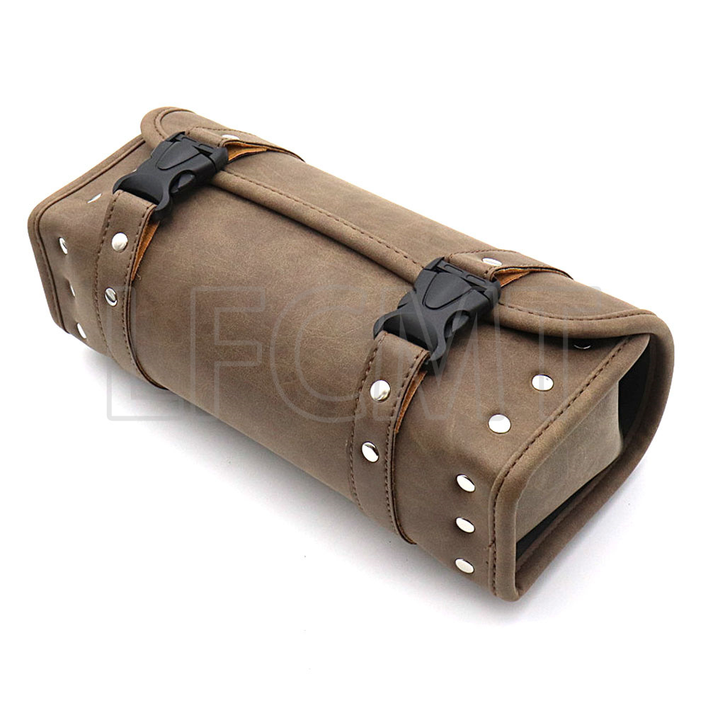 Universal Motorcycle Saddlebags Luggage PU Leather Front Fork Tail Tool Bag Fit for Harley Chopper Bobber Cruiser Sportster