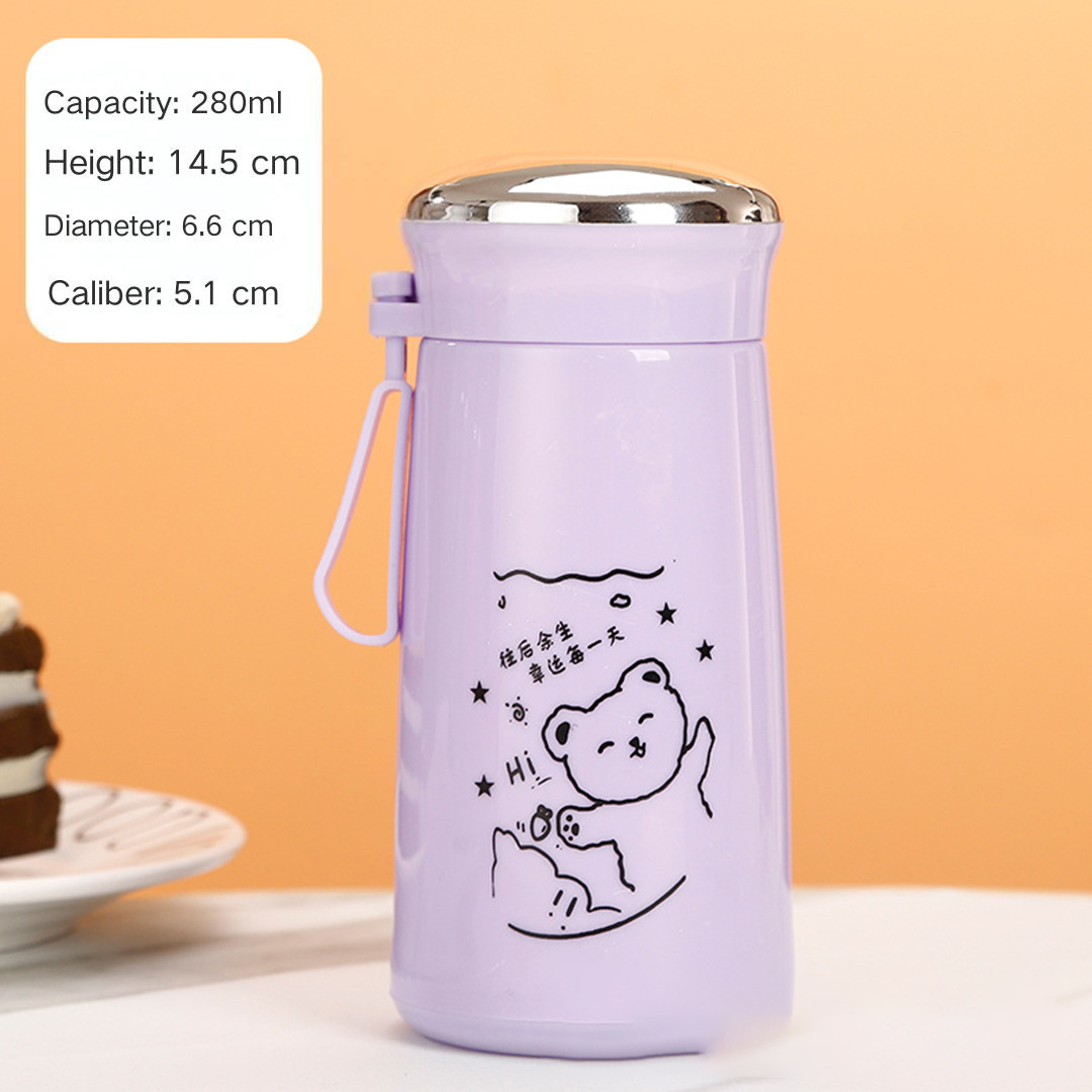 2024 New Custom Cute Cartoon Bear Pattern Colored 280ml Glass Water Bottle Hot Sale Drinking Cup with Lid for Kids and Children