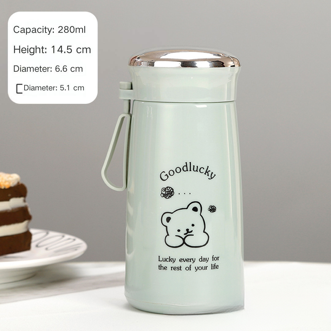 2024 New Custom Cute Cartoon Bear Pattern Colored 280ml Glass Water Bottle Hot Sale Drinking Cup with Lid for Kids and Children