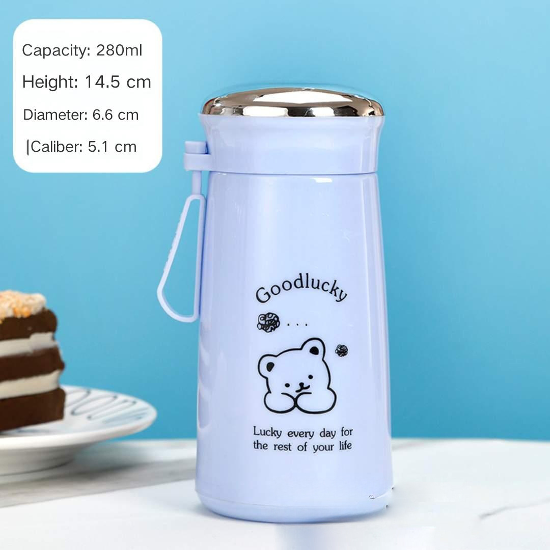 2024 New Custom Cute Cartoon Bear Pattern Colored 280ml Glass Water Bottle Hot Sale Drinking Cup with Lid for Kids and Children