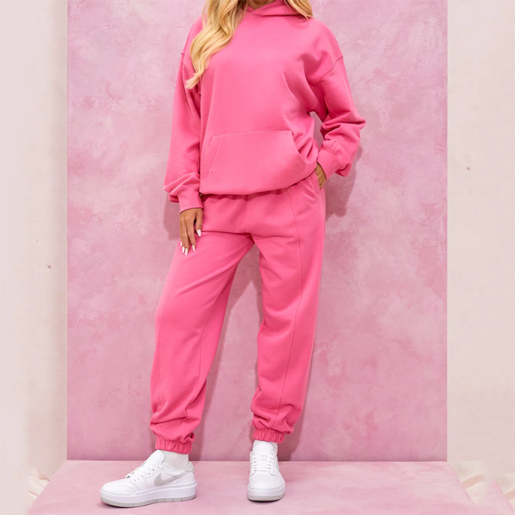 High Quality Pink Women 2 Piece Pant Sets Joggers Sweat Suit Sets Winter Tracksuits Long Sleeve Women's Hoodies Sweatshirts Set