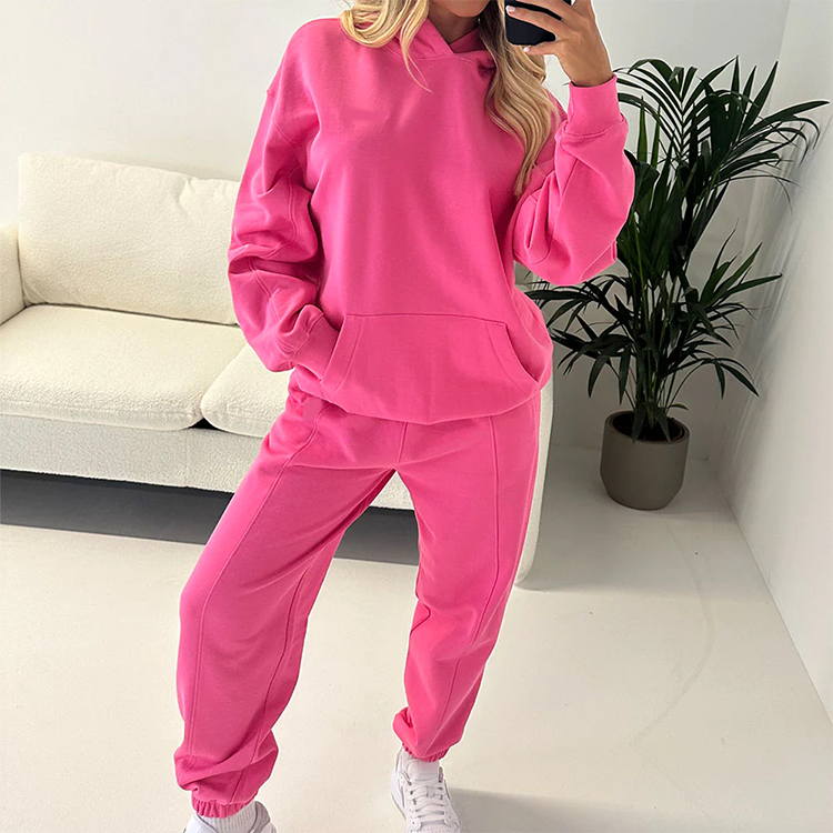 High Quality Pink Women 2 Piece Pant Sets Joggers Sweat Suit Sets Winter Tracksuits Long Sleeve Women's Hoodies Sweatshirts Set