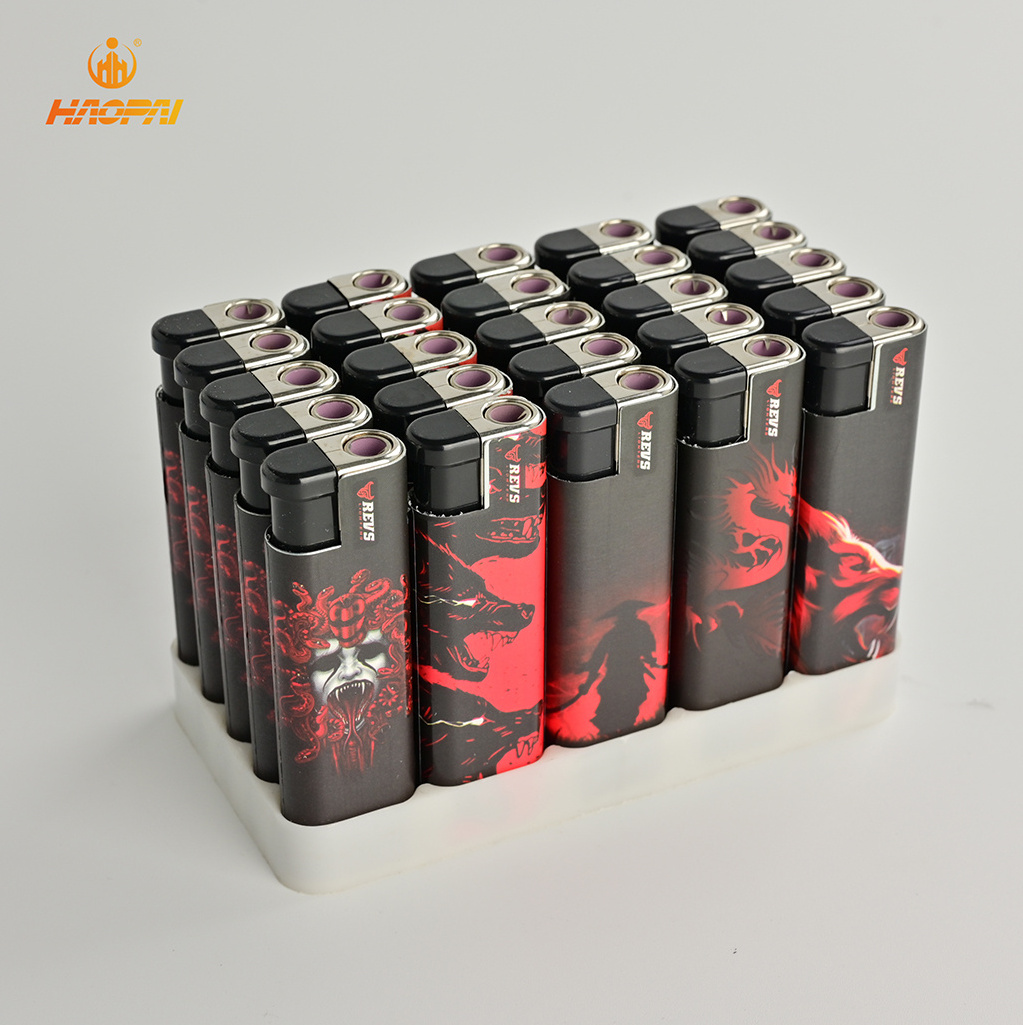 HAOPAI Customized logo Cigarette iron case butane Gas Refillable Cigarette Gas lighter Plastic Electric jet flame lighter