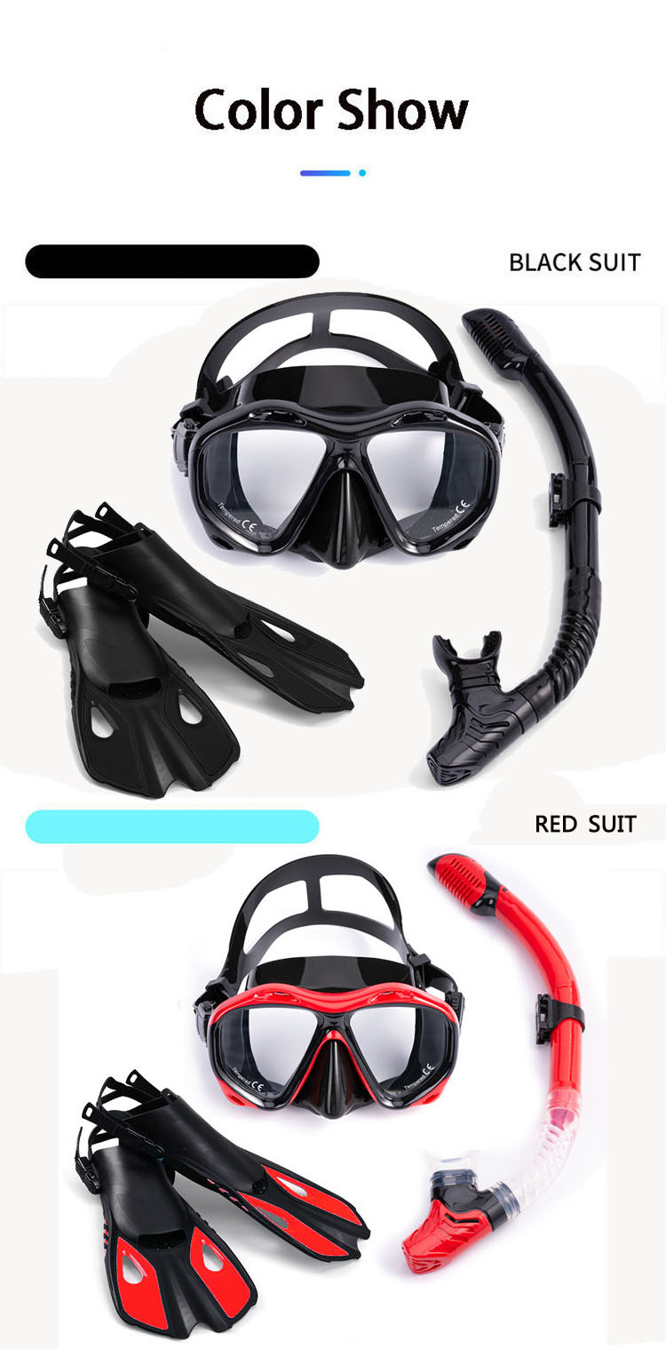 Adults Dry Top Anti Fog Diving Equipment Snorkel Scuba Set Flippers Snorkel Tube Diving Mask Swimming Goggles Diving Fins