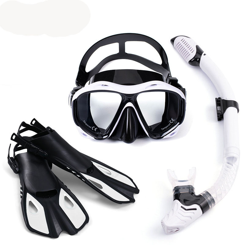 Adults Dry Top Anti Fog Diving Equipment Snorkel Scuba Set Flippers Snorkel Tube Diving Mask Swimming Goggles Diving Fins