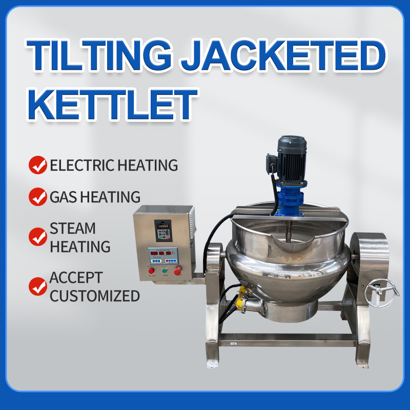 Stainless Steel 50L- 600L Industrial Jacketed Kettle With Agitator Sanitary Porridge Soup Boiler Mixing Cooking Jacketed Kettle