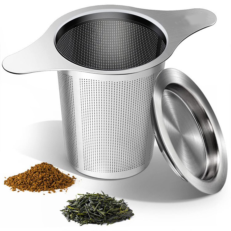 Harmony Wholesale Customized Logo Fine Mesh Double Handle Loose Leaf Stainless Steel Tea Infuser Strainer with Lid