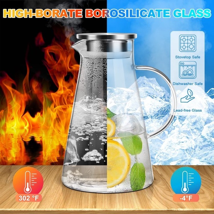 Cold Water Bottle Four Seasons Household Water Cup Set Large Capacity Glass Cold Hot Stainless Steel Cover Teapot Glass