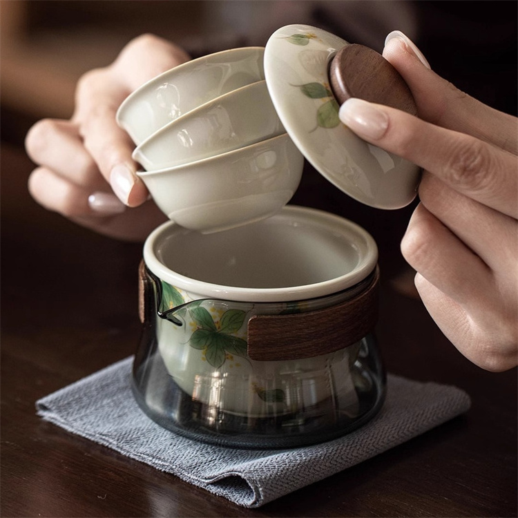 Harmony Hot Selling Ceramic Portable Car Mounted Tea Set Fair Cup High Borosilicate Glass Portable Tea Cup Set