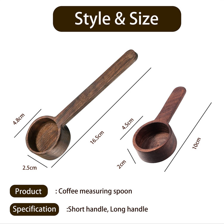 Harmony Wholesale Hot Sale Measuring  Unique Black Walnut Beech   Small For Coffee Beans  Round  Wooden Scoop