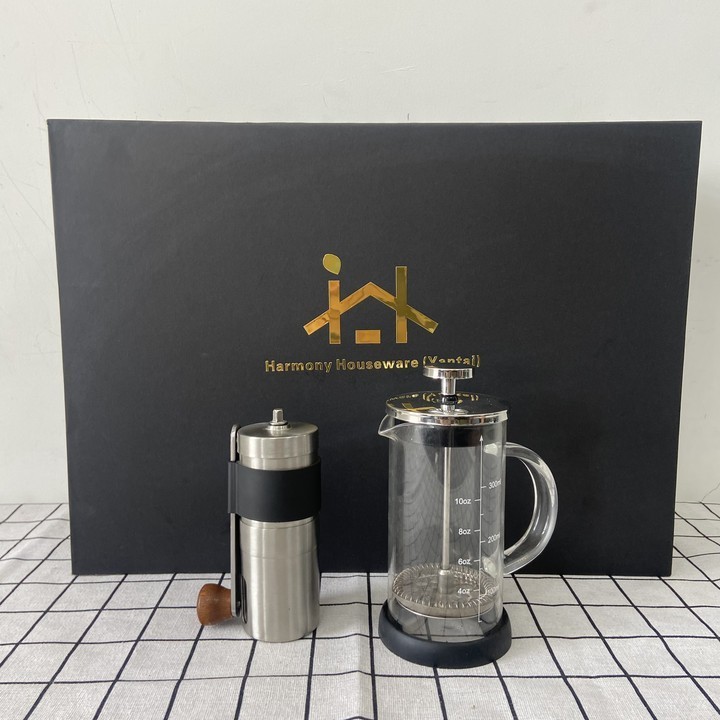 Harmony Hot Selling Wholesale Manual Grinder French Press Pot Kit Out Tea Dripper Simple Coffee Set