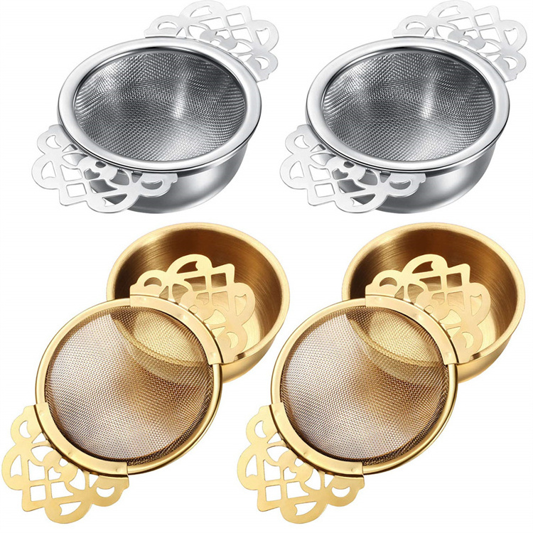 Harmony Hot Selling Stainless Steel Loose Leaf Gold and Silver Color Reusable Strainer With Handles Tea Infuser