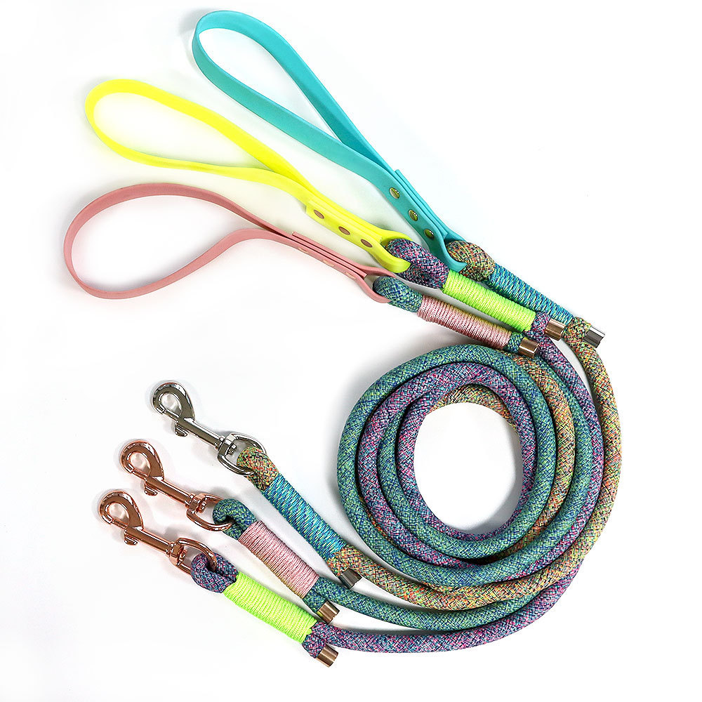 wholesale plain breakaway pet nylon material rope leather dog rope slip leash p chain  custom dog collar and leash set