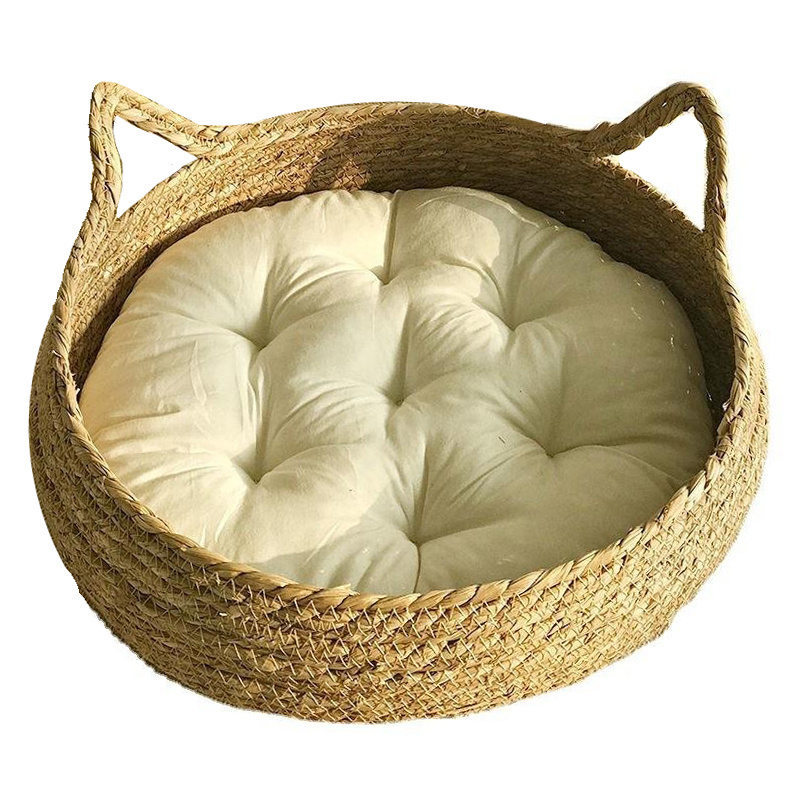 New Hot Selling Japanese-style Winter Comfortable Pet Bed Hand-woven Washable eco friendly Rattan Pet Dog Cat Bed