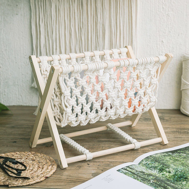 Boho Shelves Decor for Towel Books Newspapers Notebook Tablets Macrame Boho Magazine Rack Holder