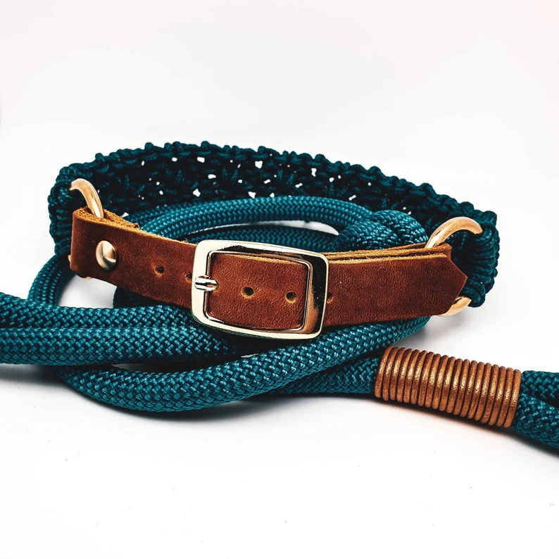 New arrival outdoor heavy duty  custom macrame walking dog running paracord rope collar & leash set belt