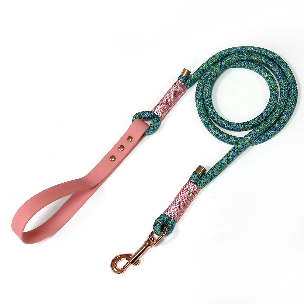 wholesale plain breakaway pet nylon material rope leather dog rope slip leash p chain  custom dog collar and leash set