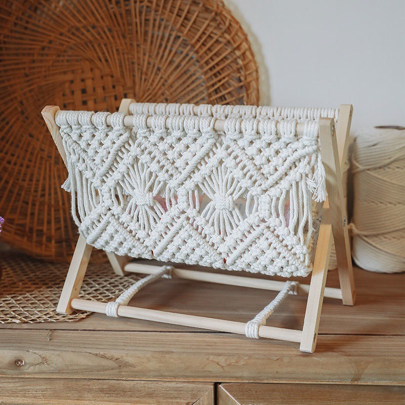 Boho Shelves Decor for Towel Books Newspapers Notebook Tablets Macrame Boho Magazine Rack Holder