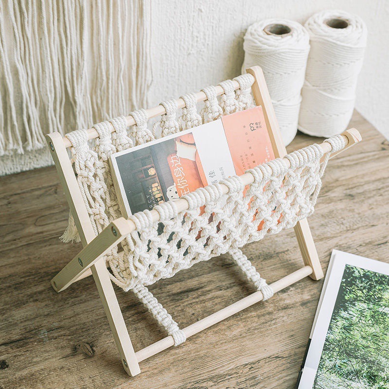 Boho Shelves Decor for Towel Books Newspapers Notebook Tablets Macrame Boho Magazine Rack Holder