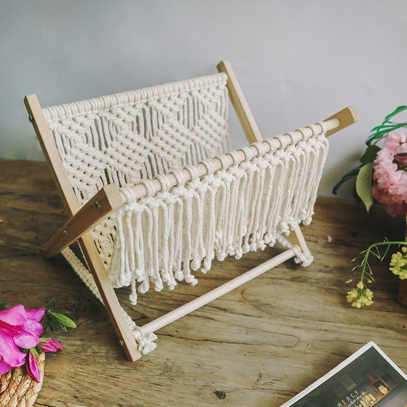 Boho Shelves Decor for Towel Books Newspapers Notebook Tablets Macrame Boho Magazine Rack Holder