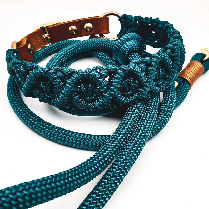 New arrival outdoor heavy duty  custom macrame walking dog running paracord rope collar & leash set belt