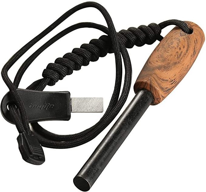 2023 Hot selling Firesteel Survival Outdoor Camping Paracord Rope Wood Handle Magnesium Ferrocerium Flint fire starter ferro rod