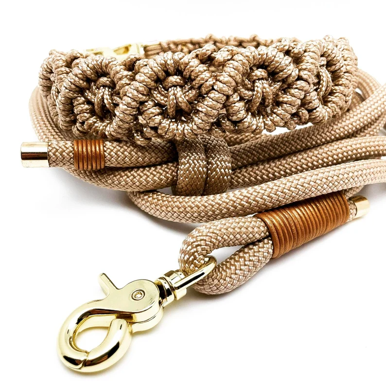 New arrival outdoor heavy duty  custom macrame walking dog running paracord rope collar & leash set belt