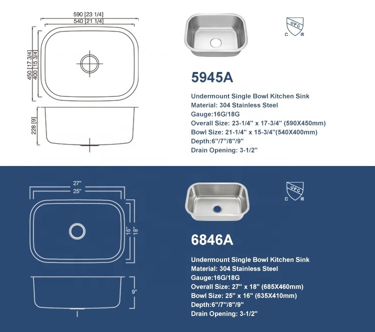 XHHL-5945A Cupc 304 Stainless Steel Motor Home Bar Basin Rectangular Undermount Single Bowl Rv Sink Mini Small Kitchen Sinks