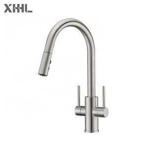 cupc Modern Brushed Nickel Two Handle Kitchen Faucets Dual Handle Pull Out Faucet