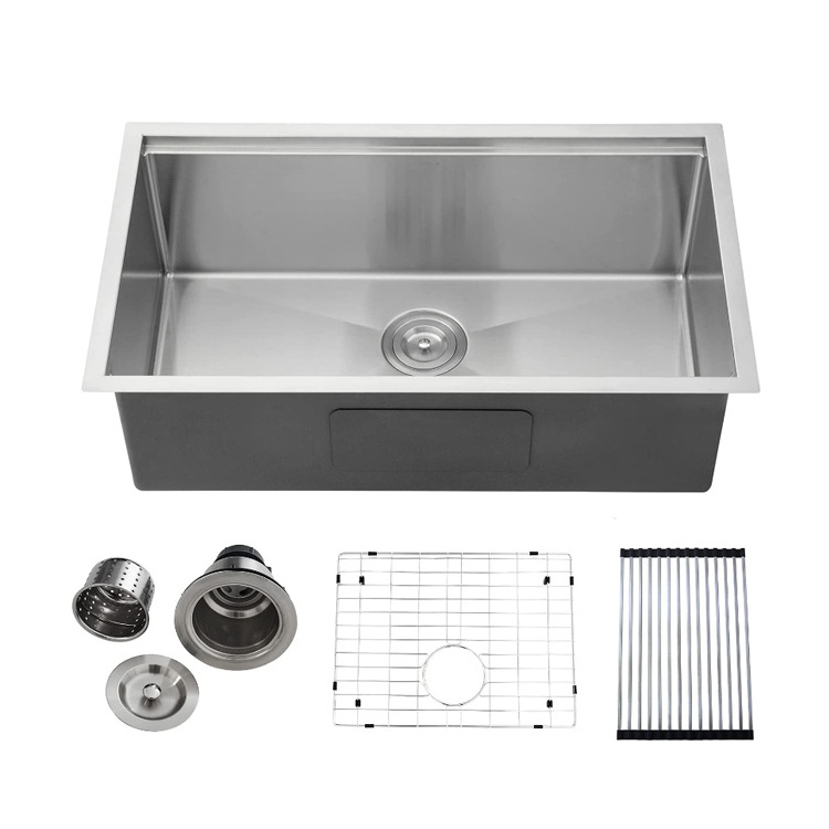 HMW3219 Workstation Ledge Handmade Undermount Kitchen Sink SUS304 Stainless Steel Single Bowl Sink