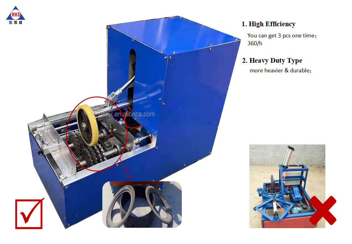 Double sidewall tire ring cutter waste car scrap used tyre circle recycling machine both sides old tire block cutting machine