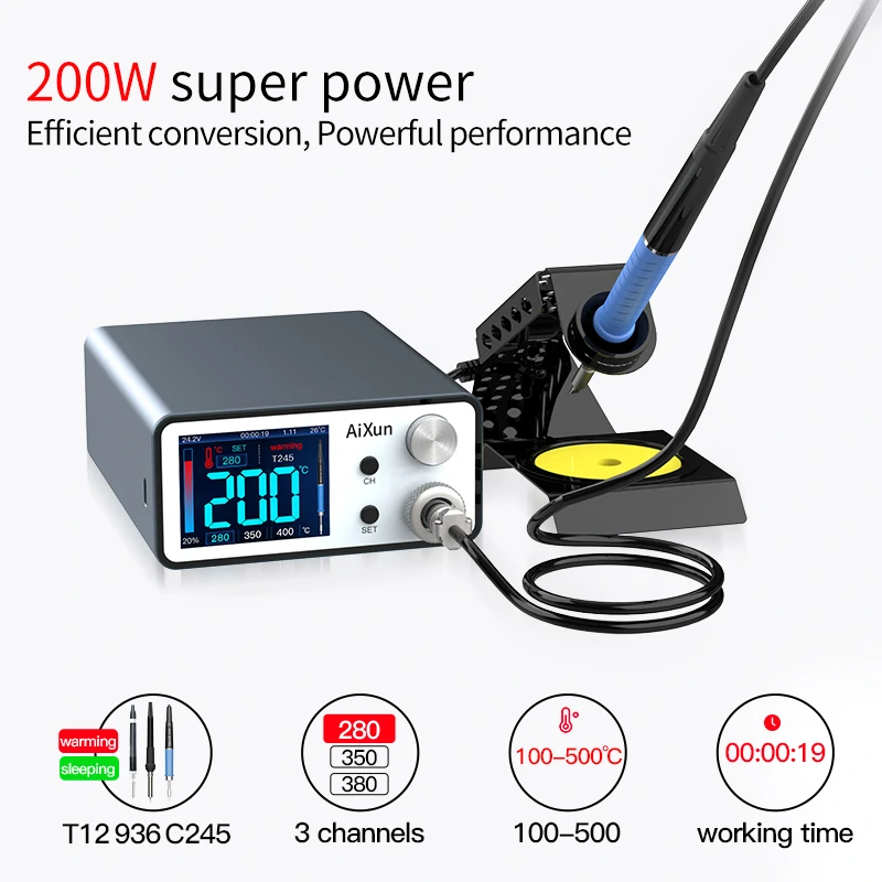 AiXun T3A Smart Soldering Station 200W Supports T12/T245 Handles Mobile Phone SMD BGA Repair Professional Soldering Station