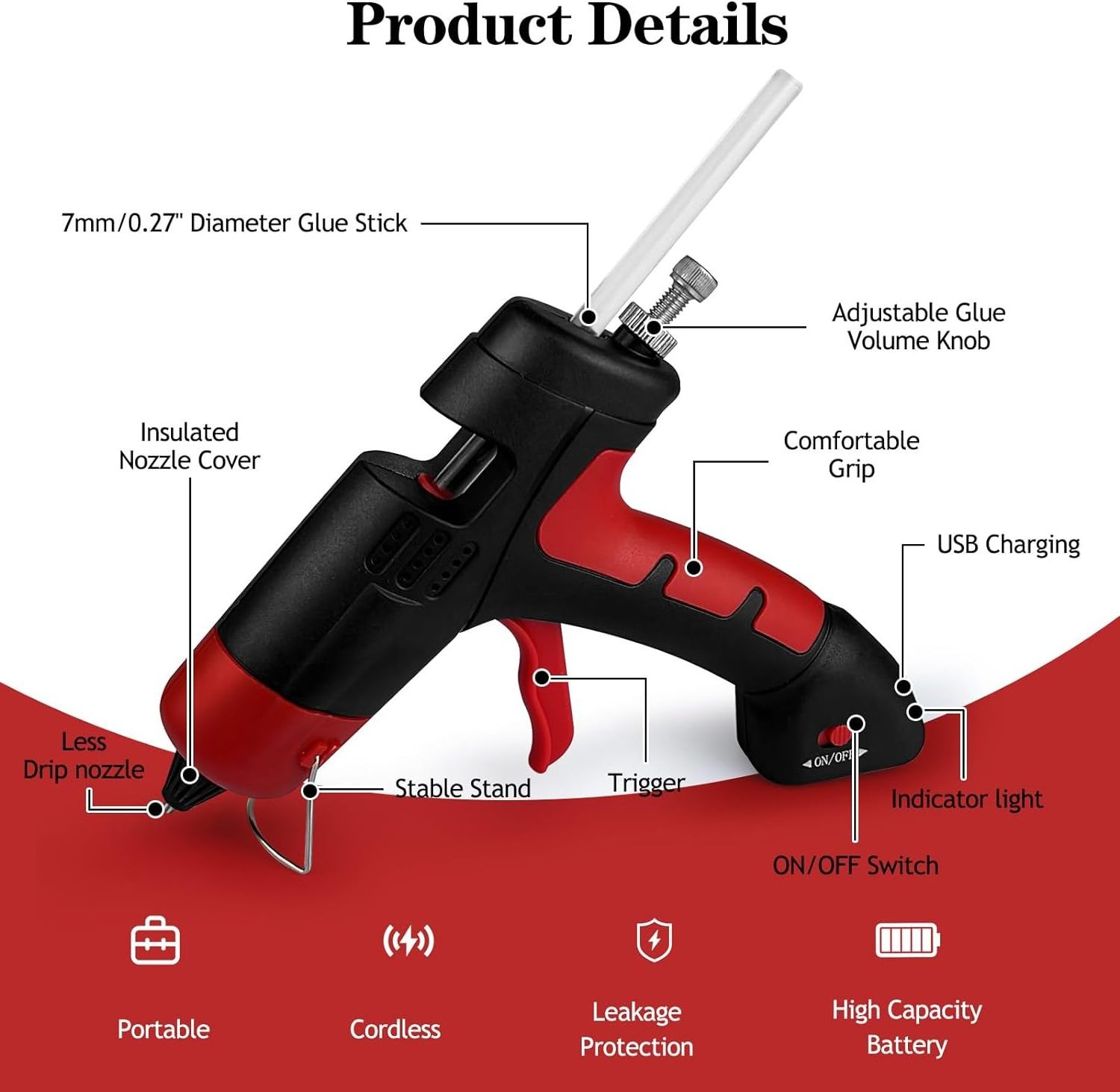 HJ051 3.7V small cordless hot glue gun