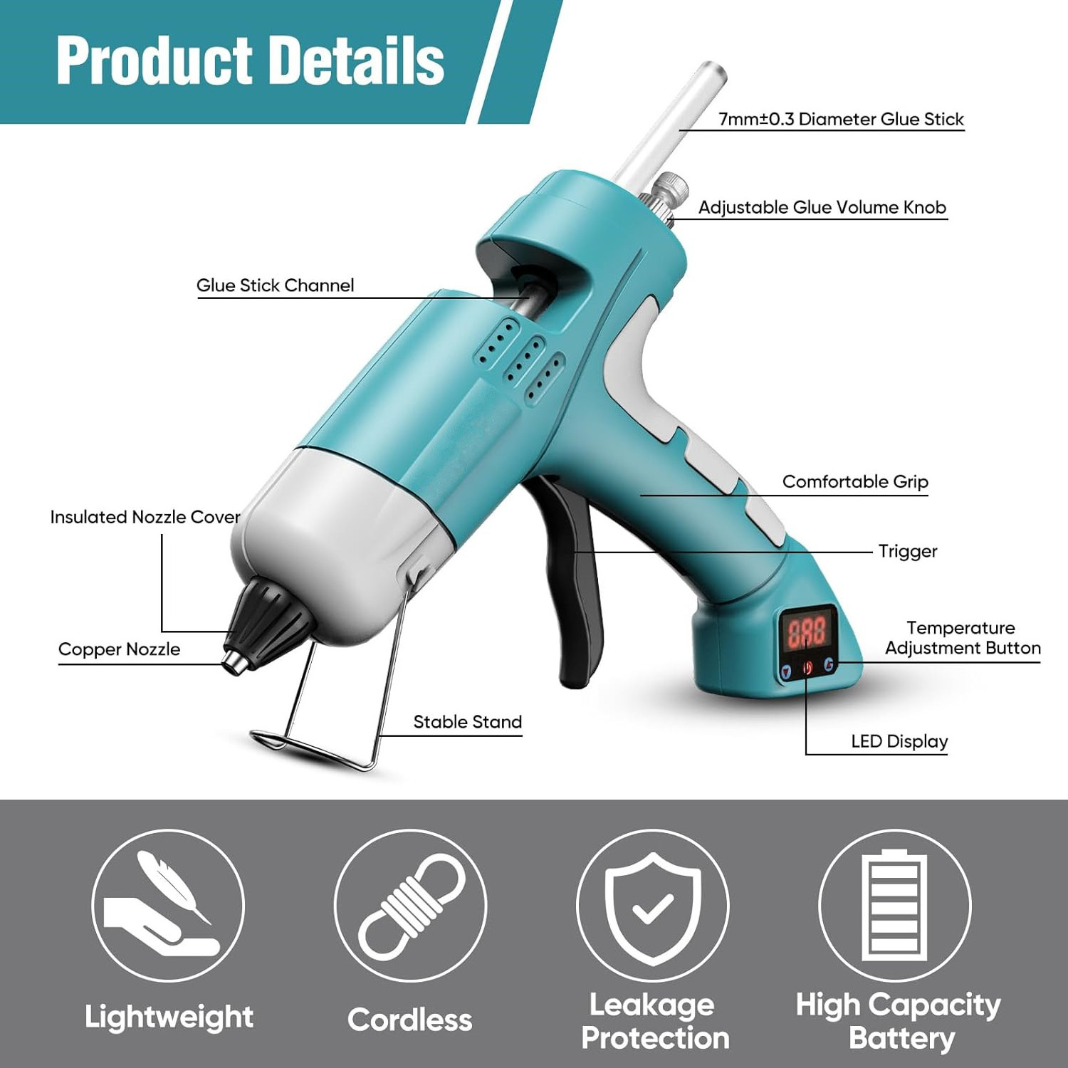 20w Power Heat Capacity Aluminum Barrel+aluminum Alloy Nozzle Hot Melt Glue Gun Featured With Premium Thermal Heating System