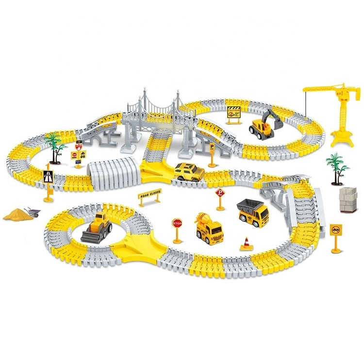 Electric Race Car Flexible Track Play Set Create  Engineering Road Construction Racing Tracks Toys